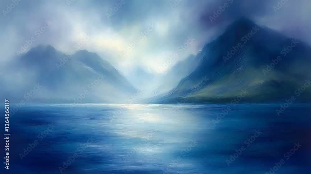Serene Blue Mountains Reflecting In Calm Water Serene Blue Mountains Reflecting In Calm Water