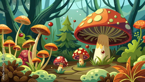 small mushrooms macro / nature forest, strong increase in poisonous mushrooms mold