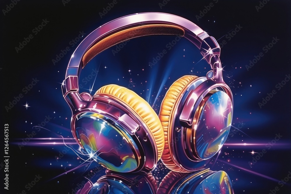 Fototapeta premium Airbrush art of a headphone headphones headset illuminated.
