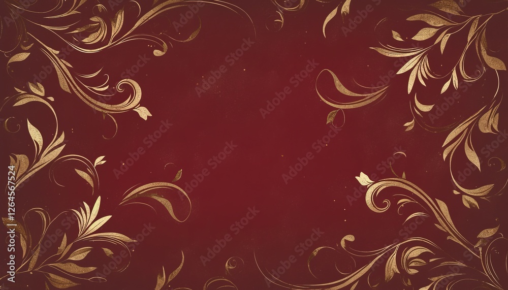 Gold floral swirls on red backdrop, decorative, for design, cards Gold floral swirls on red backdrop, decorative, for design, cards