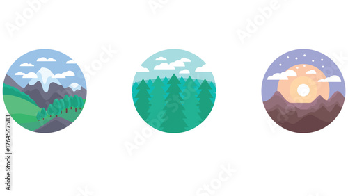 Nature and scenary circular vector illustration with light colors