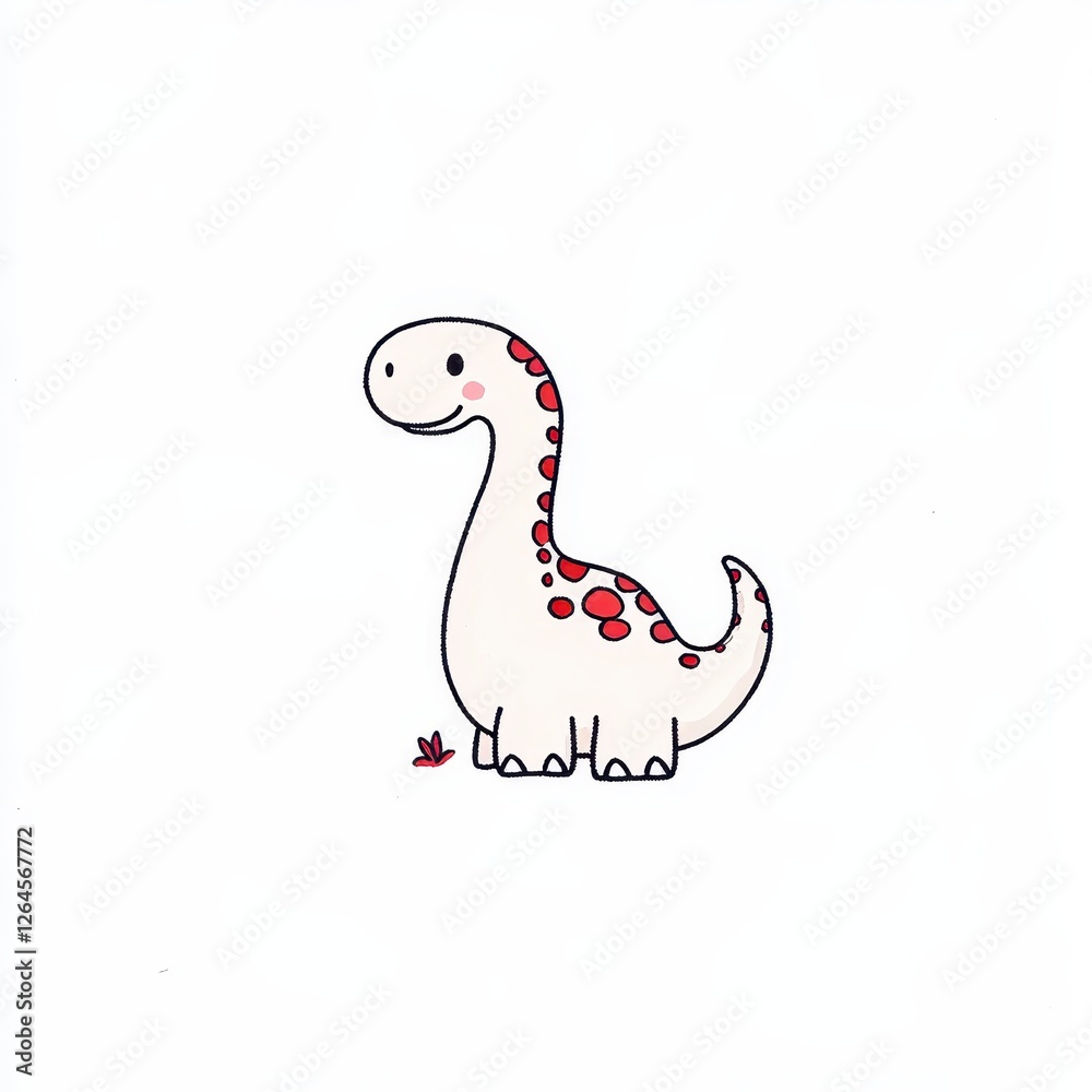 Fototapeta premium Cute Cartoon Dinosaur Illustration With Red Spots On White Background