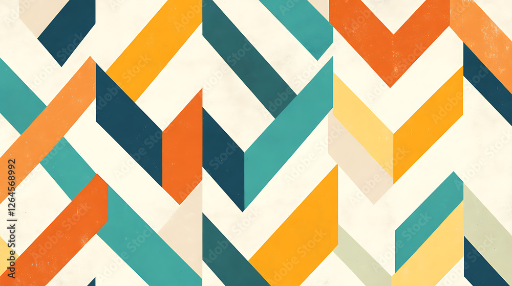 Naklejka premium Retro Chevron Geometric Pattern with Orange Teal and Yellow Color Palettes Artwork Design