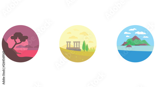 Nature and scenary circular vector illustration with light colors