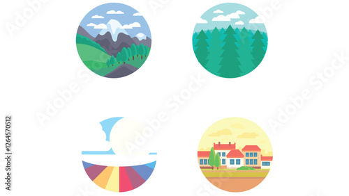 Nature and scenary circular vector illustration with light colors