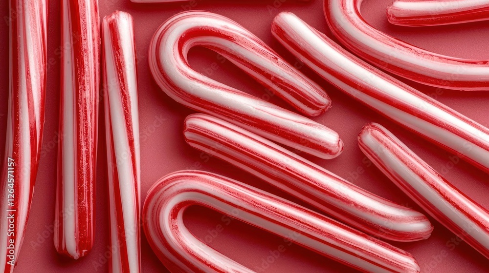 Red And White Candy Canes On Pink Background Red And White Candy Canes On Pink Background