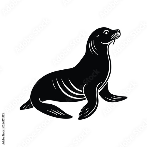 black sea lion vector on white background