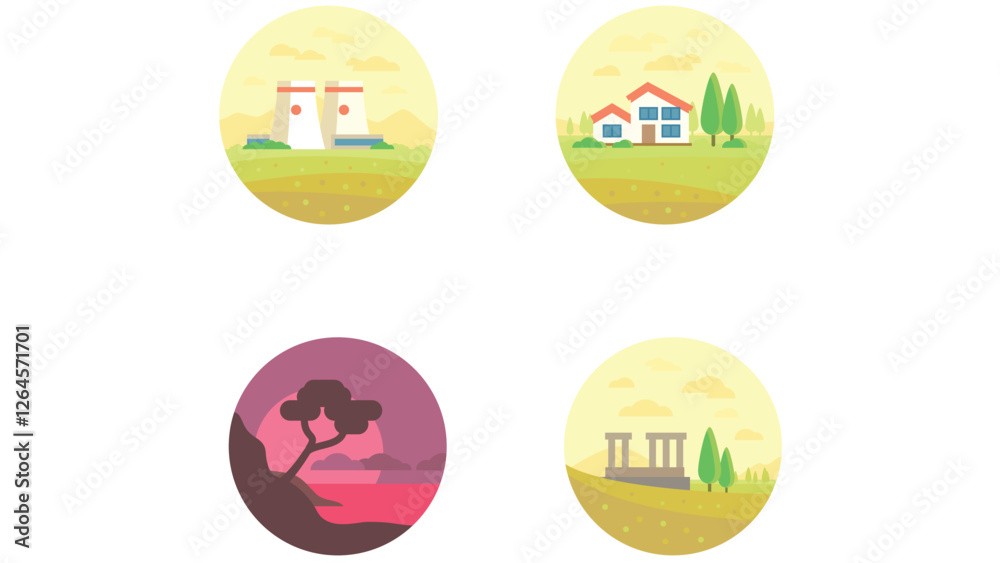 Nature and scenary circular vector illustration with light colors Nature and scenary circular vector illustration with light colors