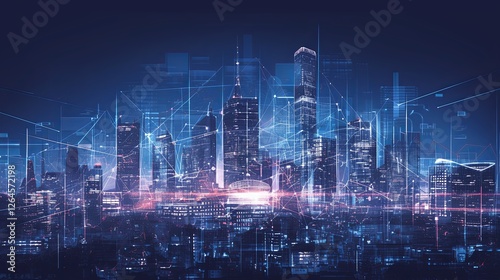 Modern intelligent city showcasing advanced digital connectivity and a futuristic perspective