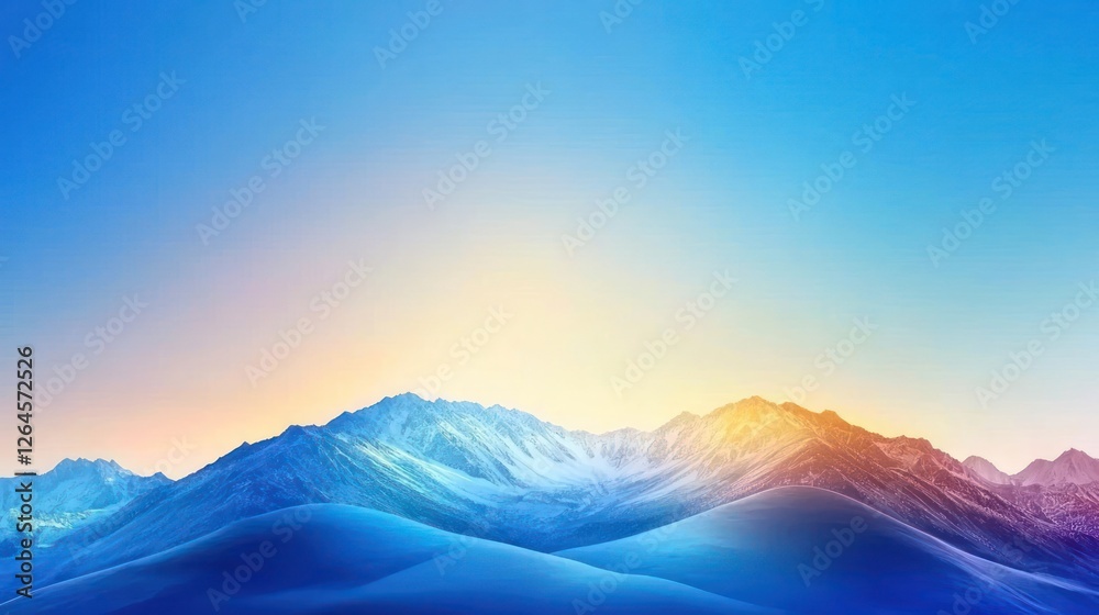 Snowy Mountain Range At Sunset With Colorful Sky Snowy Mountain Range At Sunset With Colorful Sky
