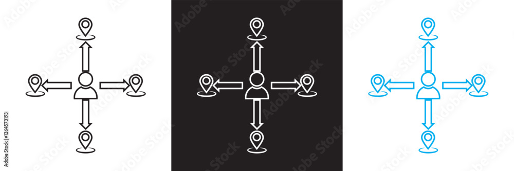 Fototapeta premium Trip and navigation icon . Travel, location, journey, road, map icons. isolated on white and black background. vector illustration. EPS 10