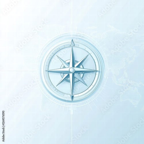 Stylish compass design on a light blue background illustrating direction and navigation concepts. Generative AI