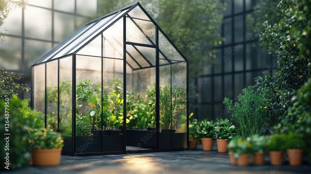 Modern Greenhouse in Urban Setting: A Tranquil Oasis of Greenery Modern Greenhouse in Urban Setting: A Tranquil Oasis of Greenery