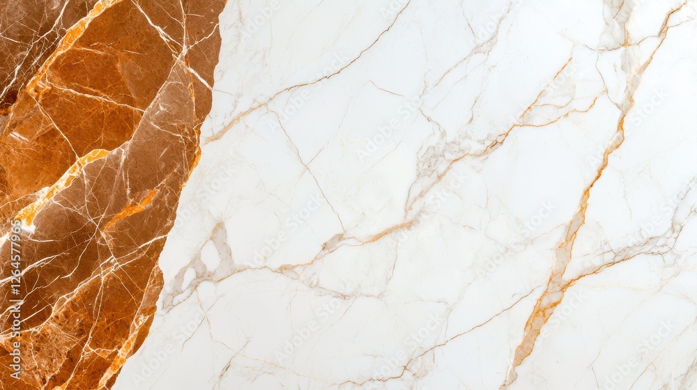 Fototapeta premium A close-up view of a beautifully veined marble surface featuring a mix of white and golden tones, showcasing natural elegance and texture.