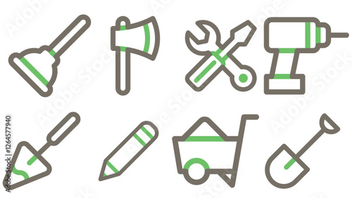 Construction and industrial tools icon set vector for UI and animation
