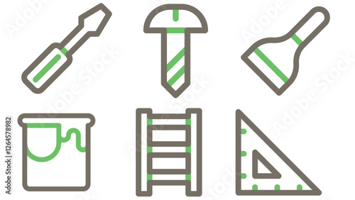 Construction and industrial tools icon set vector for UI and animation