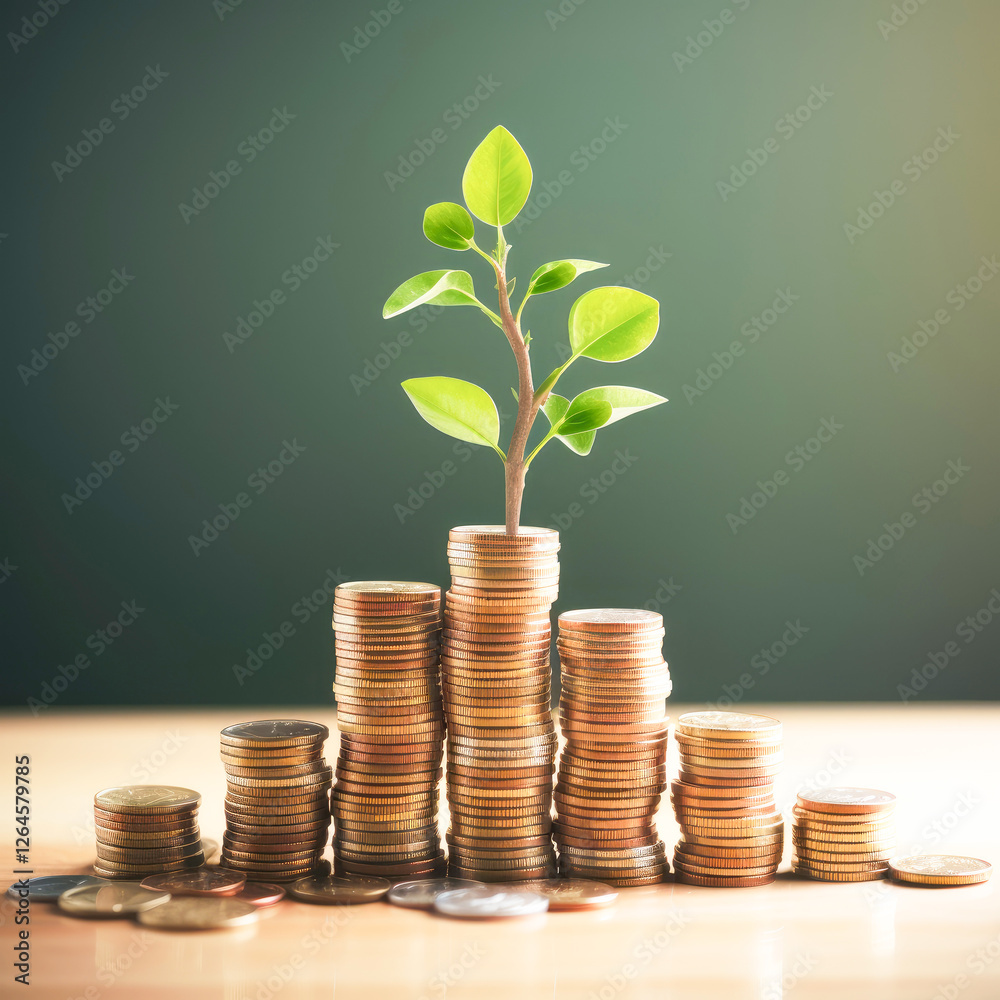 stack on coin with plant stack on coin with plant