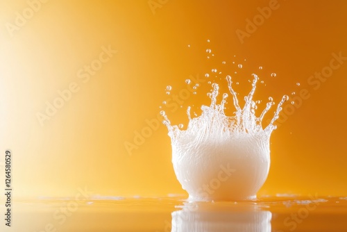 Splashing water creates dynamic display against warm orange back photo