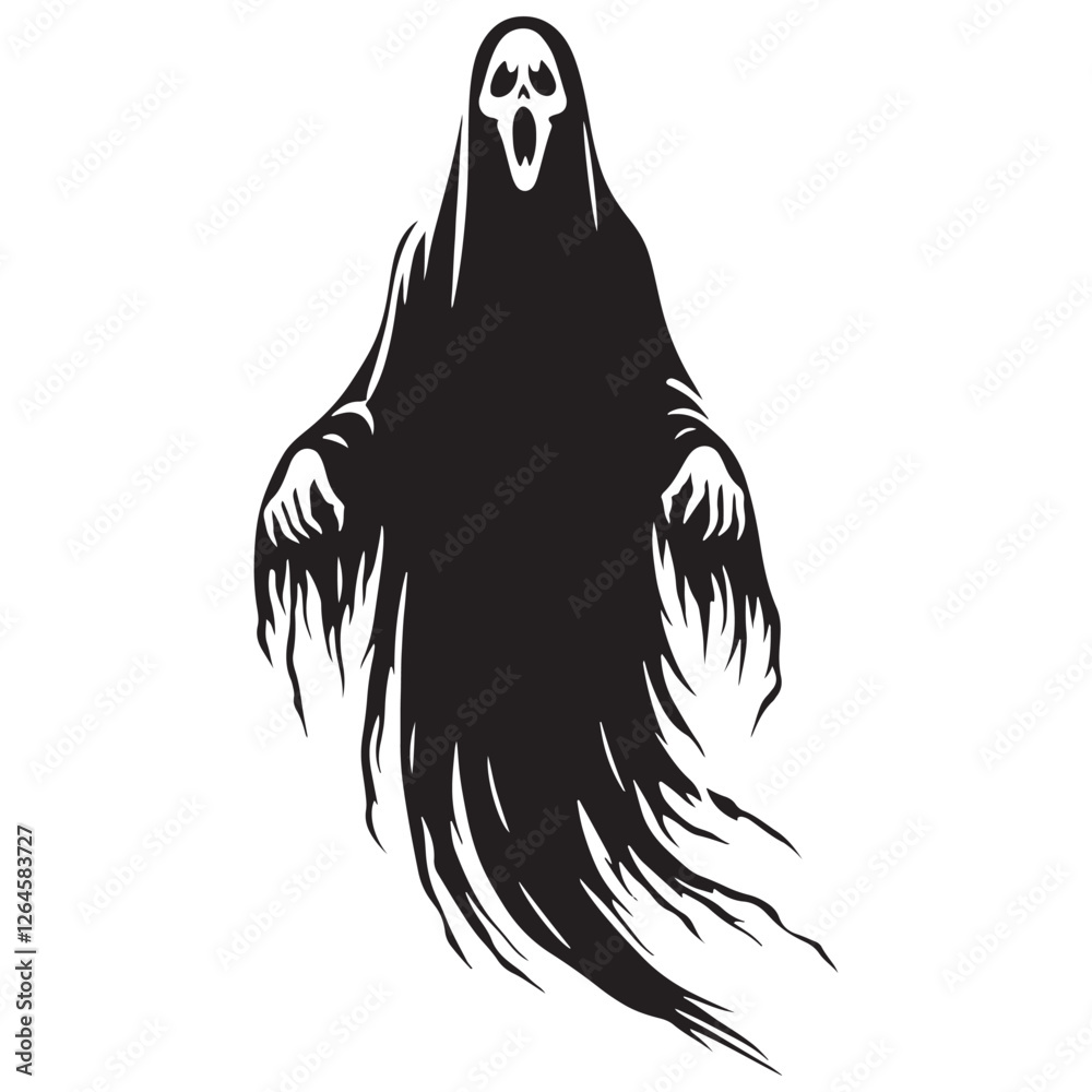 Fototapeta premium Creeping shadow Ghost silhouette showing a terrifying supernatural being - Ghost illustration - Ghost vector - mythical creature silhouette - horror silhouette 