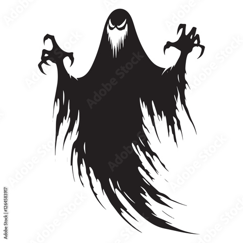 Spooky floating Ghost silhouette for eerie and paranormal designs - Ghost illustration - Ghost vector - mythical creature silhouette - horror silhouette
