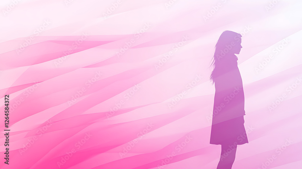 Silhouette of a Thoughtful Girl in a Pink Abstract Dreamscape with Gentle Hues and Blurring Lines Silhouette of a Thoughtful Girl in a Pink Abstract Dreamscape with Gentle Hues and Blurring Lines