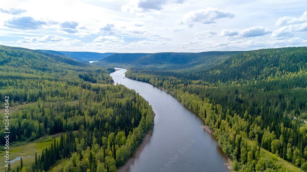 Fototapeta premium Aerial View of a Serpentine River Flowing Through a Lush Green Forest