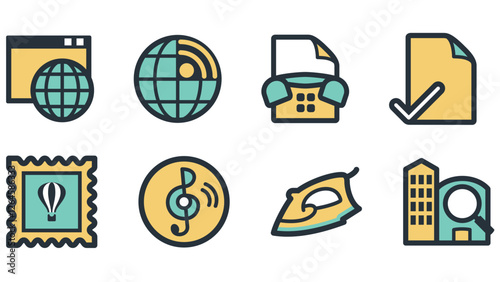 Abstract business and daily life vector art icons colored and outlined