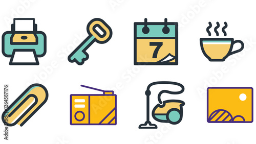 Abstract business and daily life vector art icons colored and outlined