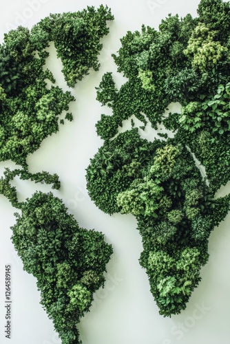 World map made of lush greenery representing global sustainability and environmental awareness for eco-friendly concepts and nature themes. photo