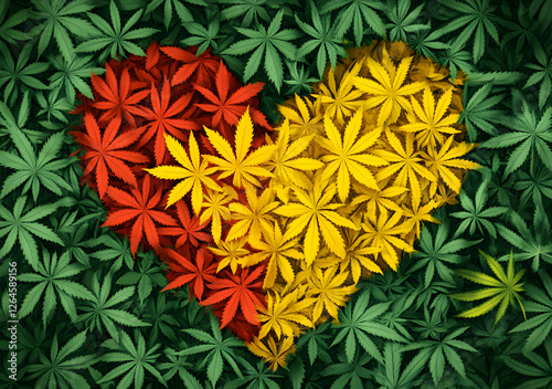 Cannabis leaf marijuana background with Heart Shape.