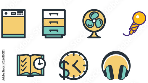 Abstract business and daily life vector art icons colored and outlined