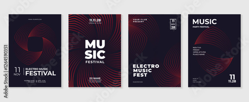 Music poster design background vector set. Electro Sound Cover template with vibrant abstract gradient geometric shape. Ideal design for social media, flyer, party, music festival, club.