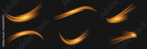 Magic golden vortex effects. Light effect of lines. On a transparent background.