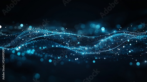 Abstract blue digital wave with glowing particles on a dark background