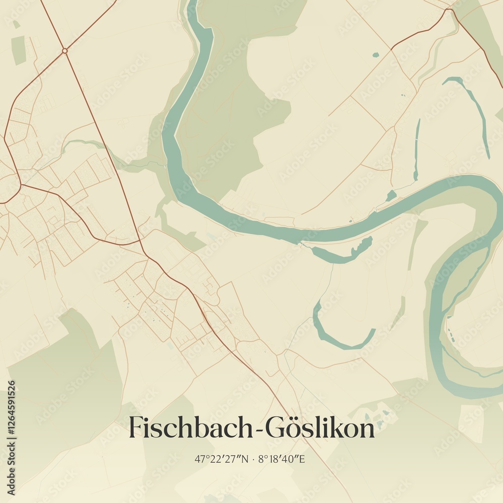 Fototapeta premium Vintage map of Fischbach-Göslikon, Switzerland.
