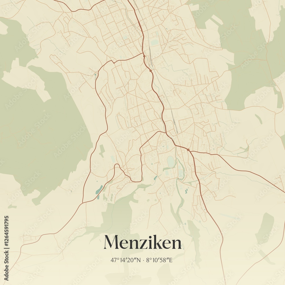 Obraz premium Vintage map of Menziken, Switzerland.