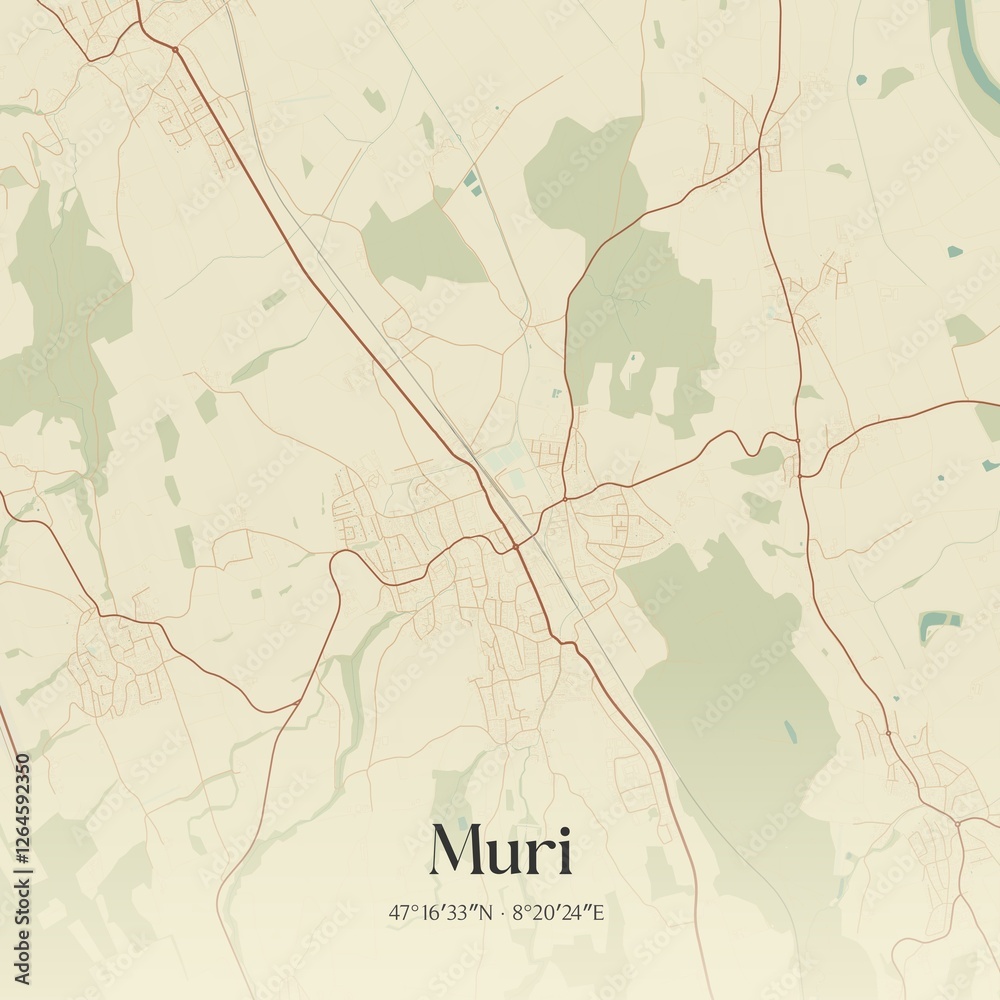 Fototapeta premium Vintage map of Muri, Switzerland.
