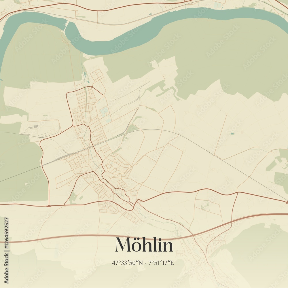 Fototapeta premium Vintage map of Möhlin, Switzerland.