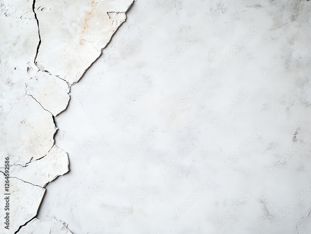 Obraz premium Cracked white wall texture with peeling paint and rough surface on a weathered backdrop.