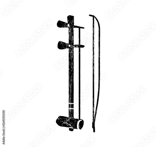 Erhu Huqin Chinese Traditional String Musical Instrument - Vector Illustration textured