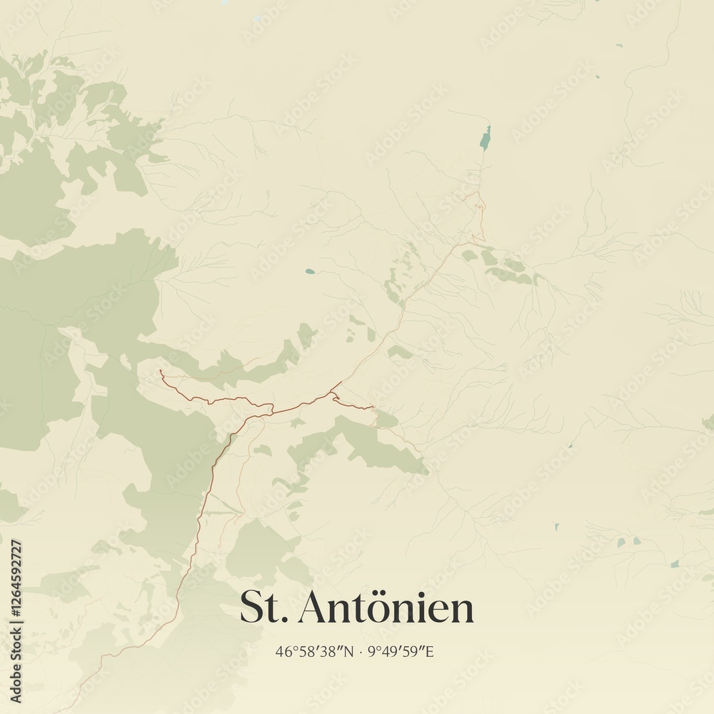 Fototapeta premium Vintage map of St. Antönien, Switzerland.