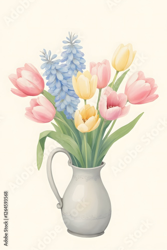 Wallpaper Mural bouquet of pink tulips and blue hyacinths in a vase Torontodigital.ca