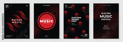 Music poster design background vector set. Electro Sound Cover template with vibrant abstract gradient geometric shape. Ideal design for social media, flyer, party, music festival, club.