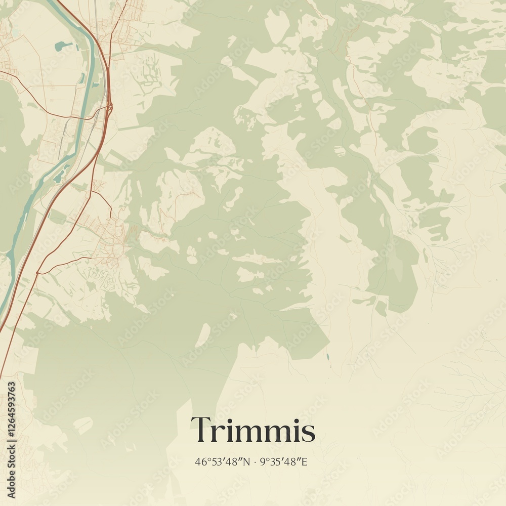 Fototapeta premium Vintage map of Trimmis, Switzerland.