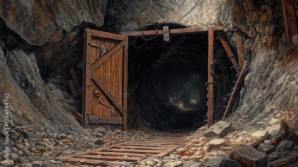 Naklejka premium The entrance to the forgotten mine a glimpse into historical excavations