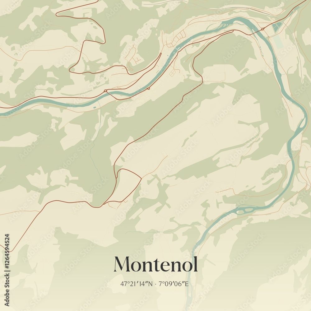 Fototapeta premium Vintage map of Montenol, Switzerland.