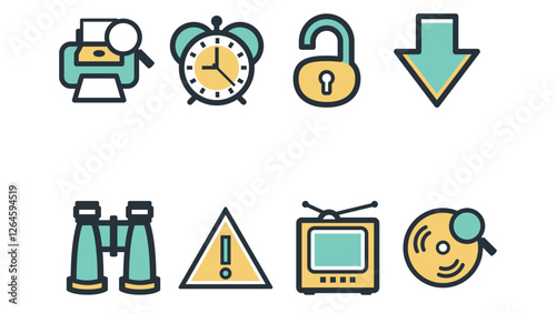 Abstract business and daily life vector art icons colored and outlined