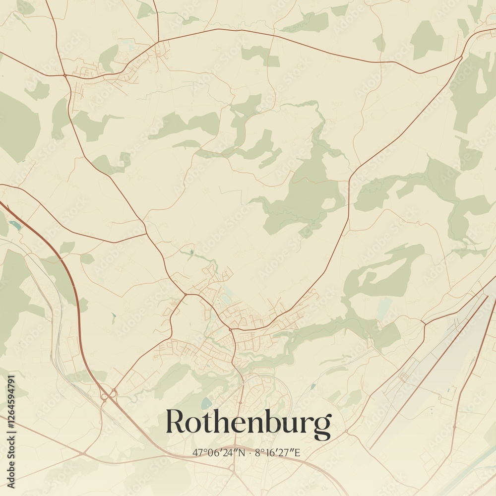 Obraz premium Vintage map of Rothenburg, Switzerland.