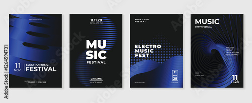 Music poster design background vector set. Electro Sound Cover template with vibrant abstract gradient geometric shape. Ideal design for social media, flyer, party, music festival, club.