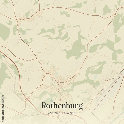 Vintage map of Rothenburg, Switzerland.